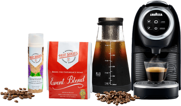 Coffee products, sanitizer, and machines